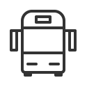 Symbol eines Schulbusses mit offenen Türen, dargestellt in minimalistischer, schwarzer Kontur auf weißem Hintergrund.
