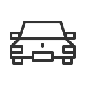 Icon eines Autos im minimalistischen, grafischen Stil auf einem runden Hintergrund.