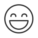 symbol eines Smiley-Gesichts mit breitem Lächeln und geschlossenen Augen auf weißem Hintergrund.